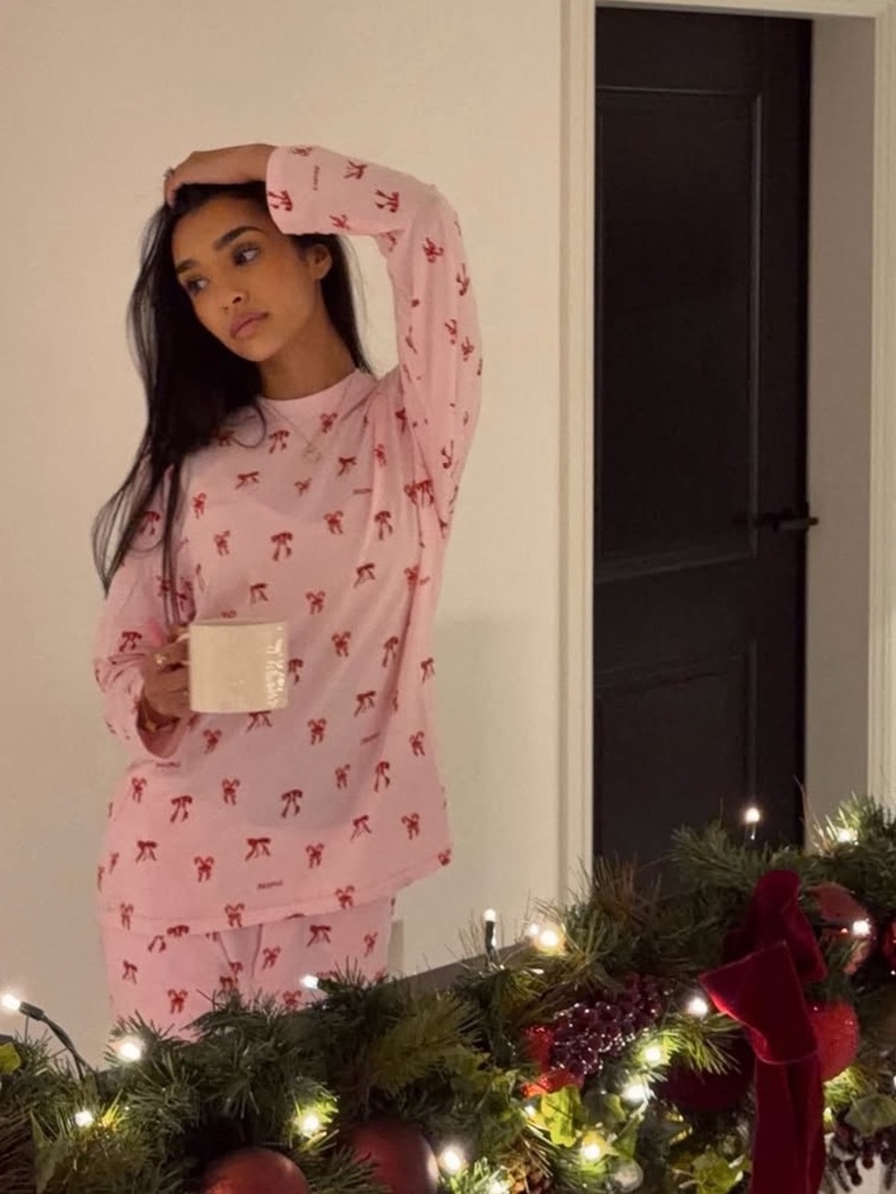Skims Boyfriend Long Sleeve Tshirt In Cherry Blossom Candy Bow